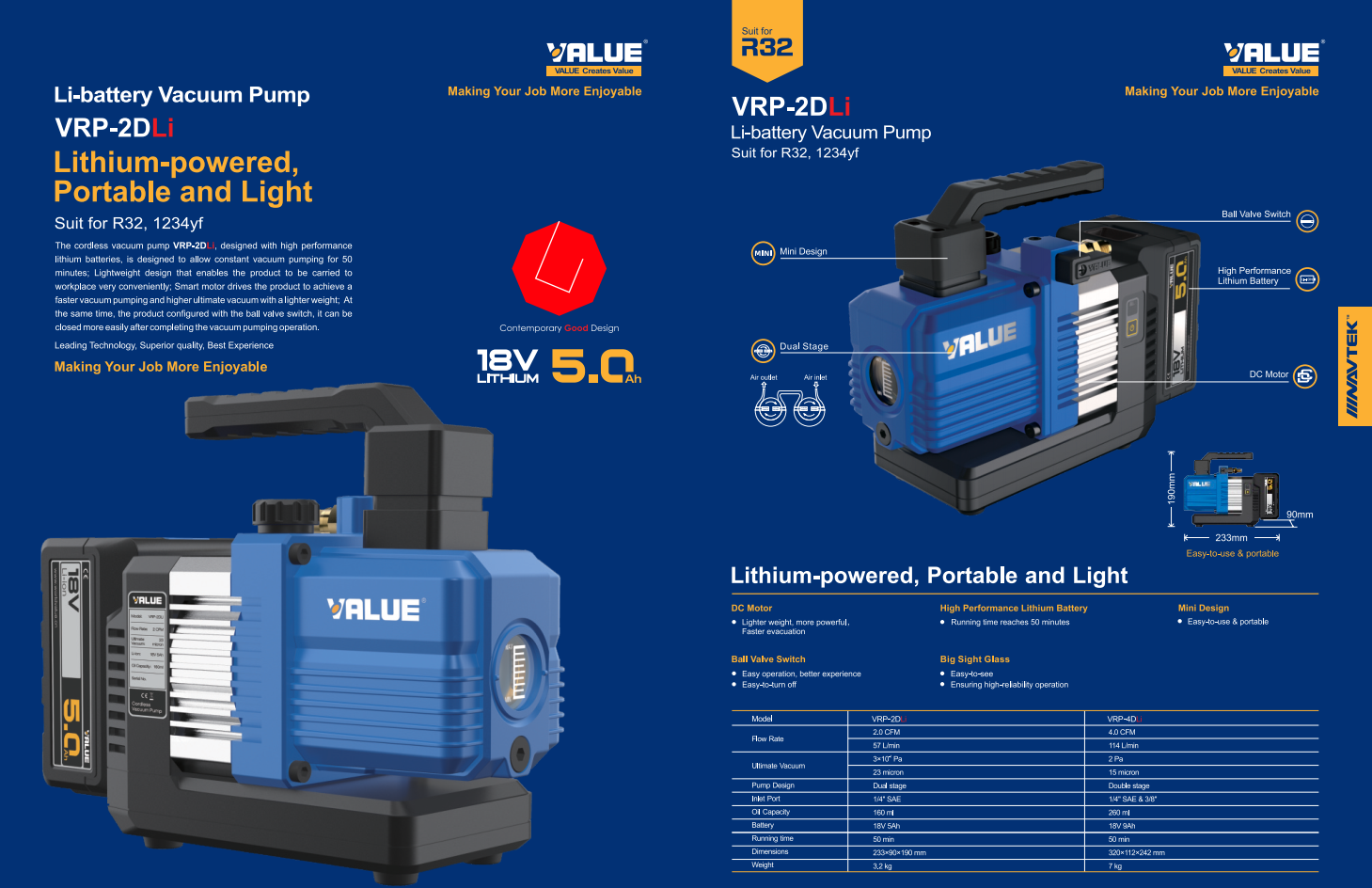 Насос вакуумный на аккумуляторной батареи VALUE NAVTEC VRP-4DLi
